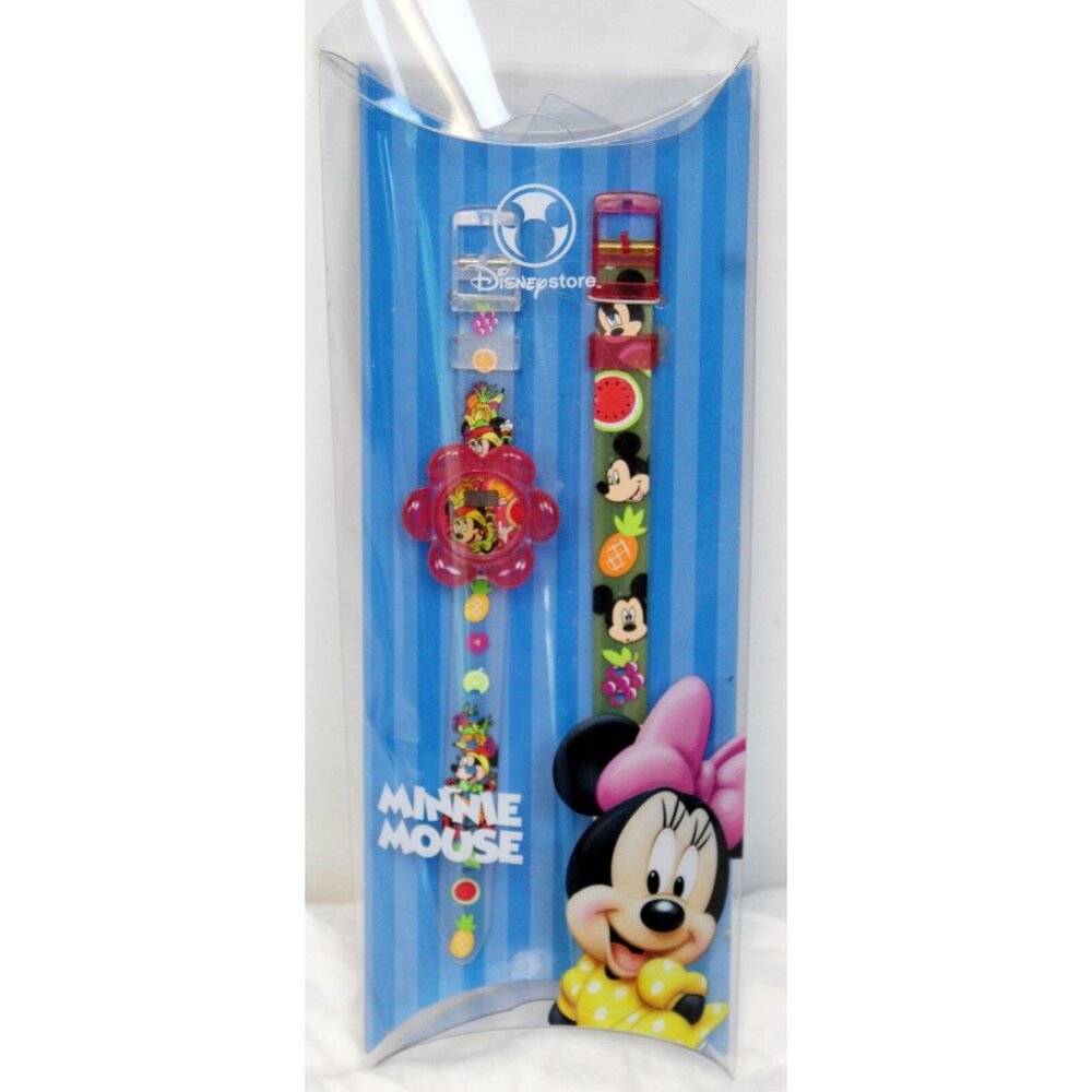 Disney Store Minnie Mickey Mouse Watch Tropical Fruits Flower Face Summer Kids